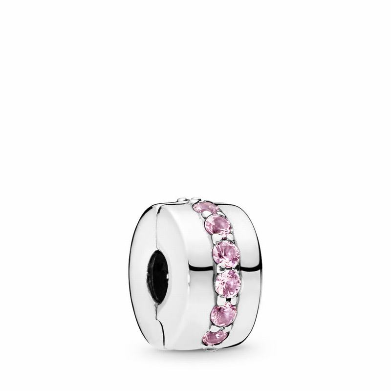 Pandora Shining Path Clip Charm Ireland - Sterling Silver/Pink/Cubic Zirconia - 816904MFV